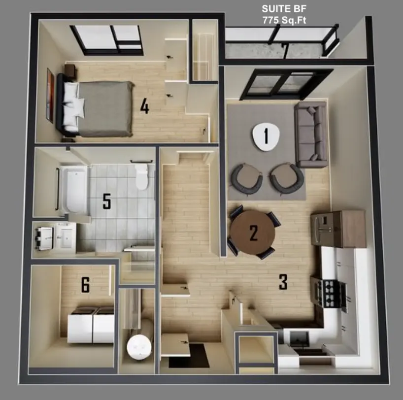 Suite BF floor plan — 719 sq.ft.